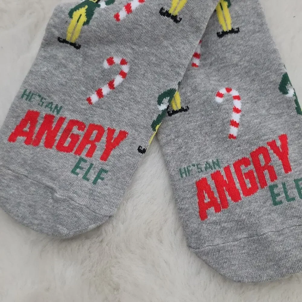 American Eagle Gray Angry Elf Holiday Crew Socks NWT One Size Unisex Christmas